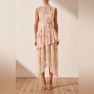 Shona Joy Cream Floral High Low Dress